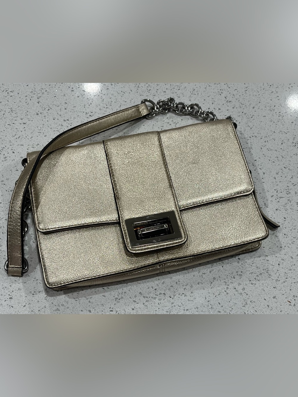 Vintage B. Makowsky Metallic Gold Leather Shoulder Bag: Leopard Print Interior